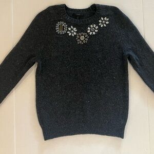 J. Crew Charcoal Embellished Crew Neck Sweater
